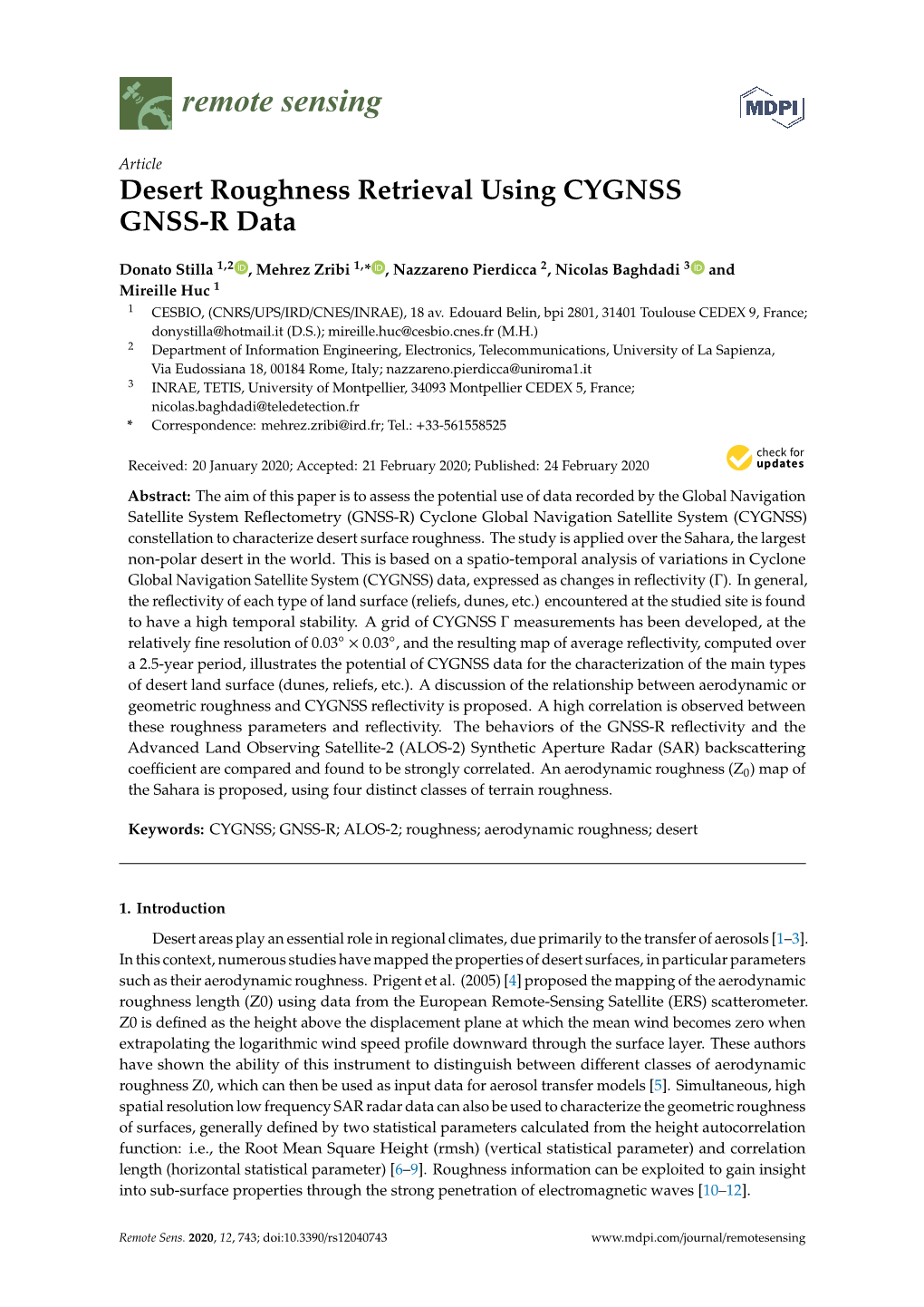 Desert Roughness Retrieval Using CYGNSS GNSS-R Data