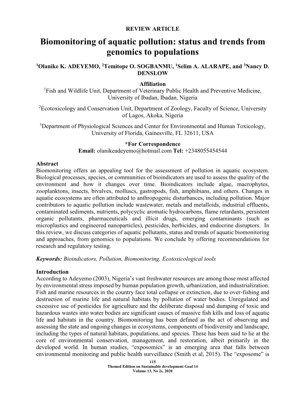 Biomonitoring of Aquatic Pollution: Status and Trends from Genomics to Populations