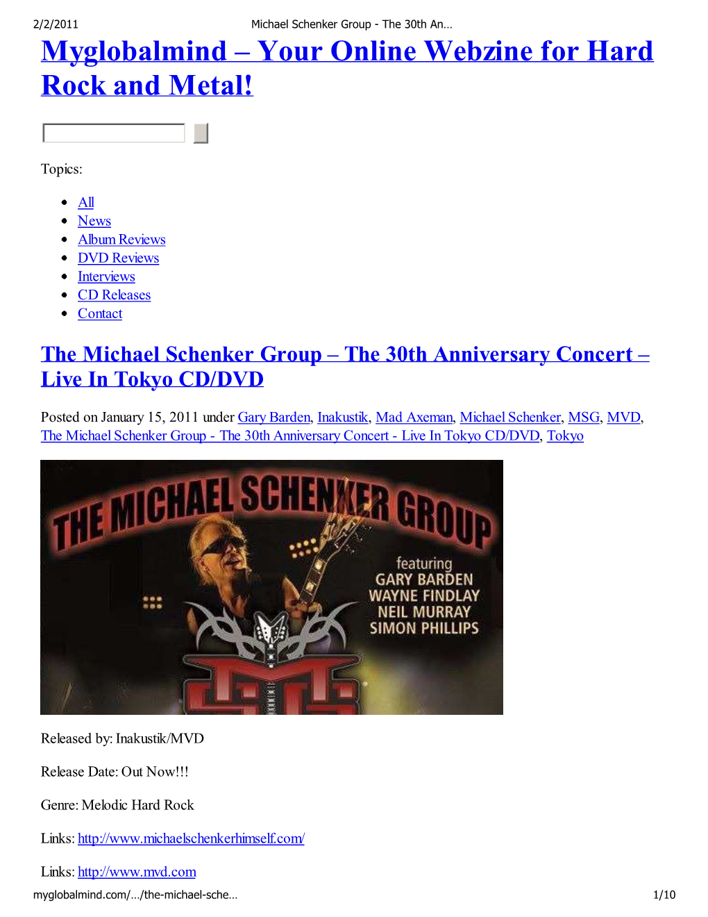 Michael Schenker Group - the 30Th An… Myglobalmind – Your Online Webzine for Hard Rock and Metal!