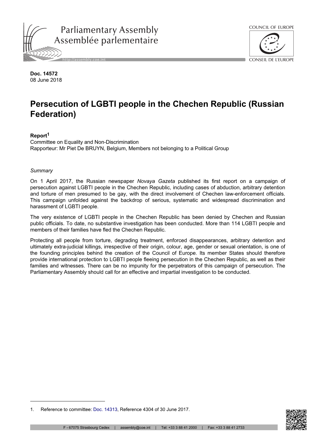 Persecution of LGBTI People in the Chechen Republic (Russian Federation)