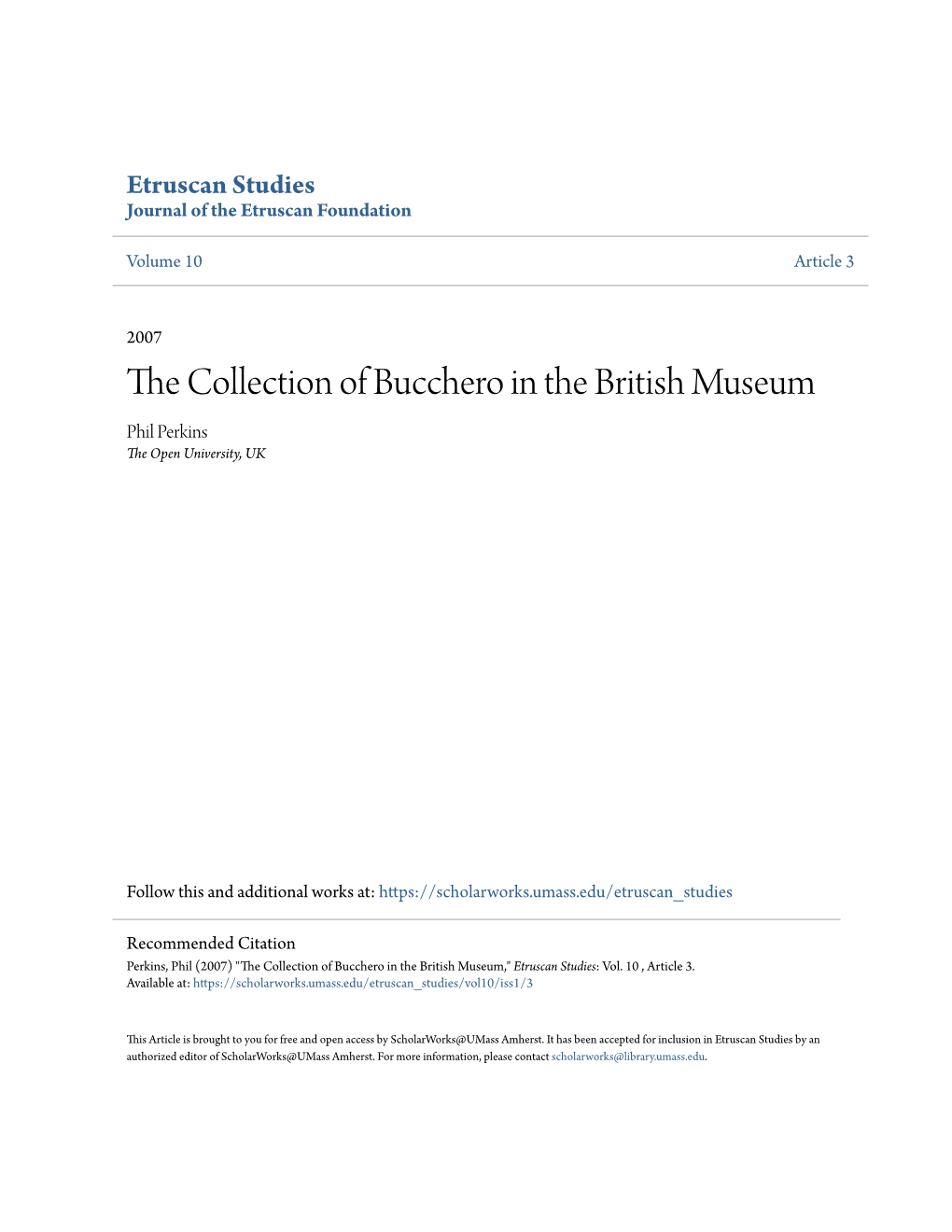 The Collection of Bucchero in the British Museum