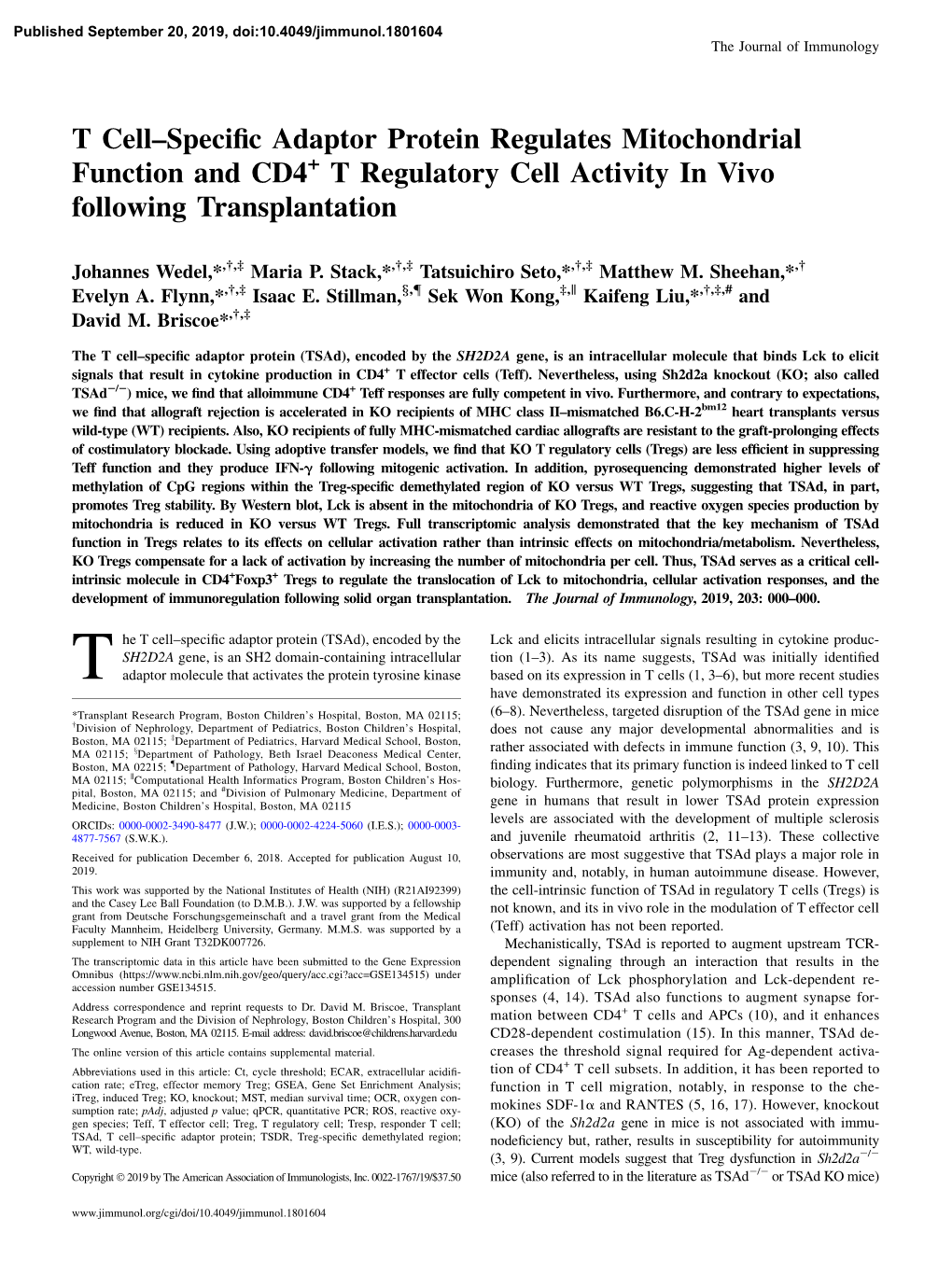 T Cell–Specific Adaptor Protein Regulates Mitochondrial Function