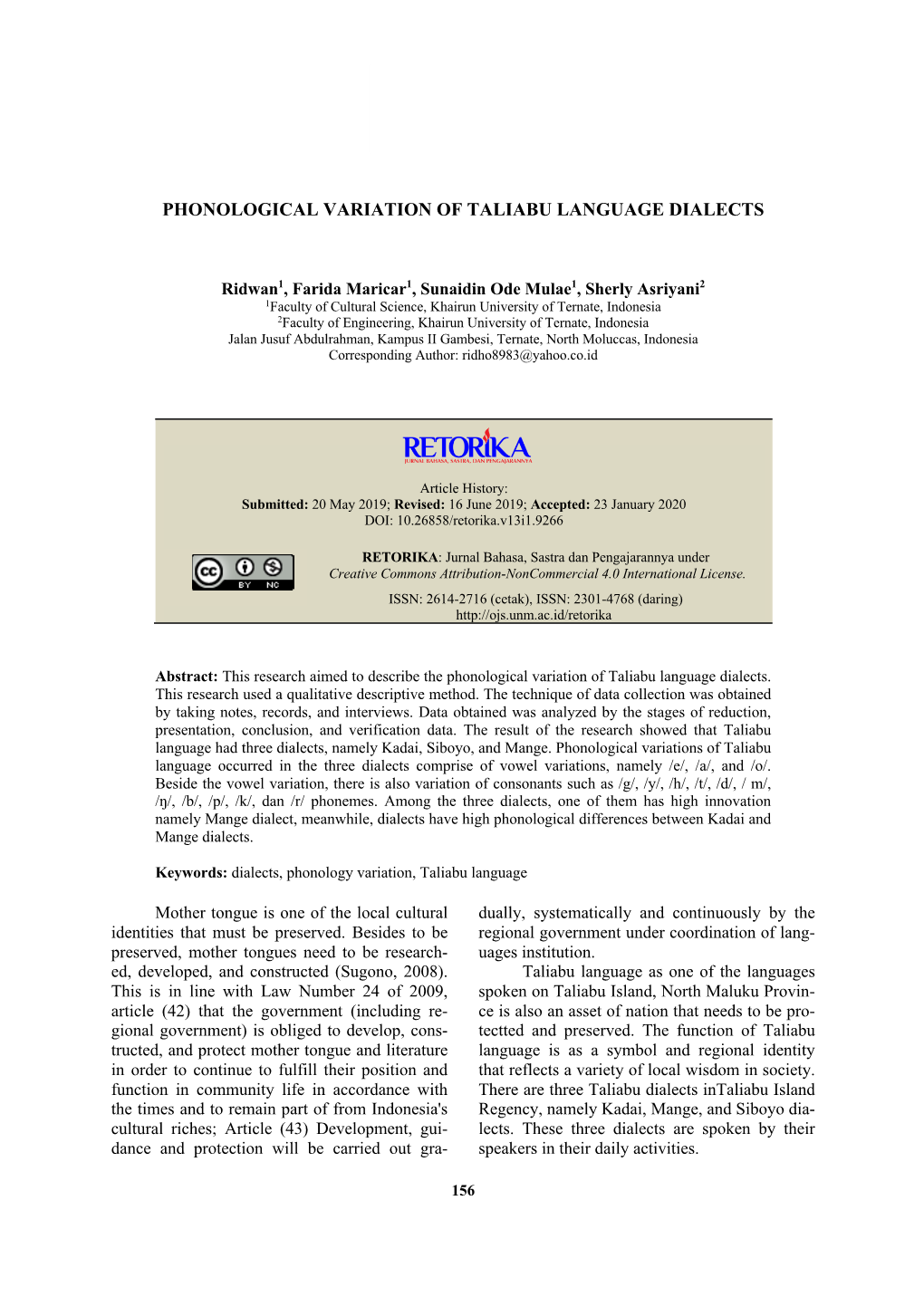 Phonological Variation of Taliabu Language Dialects 156