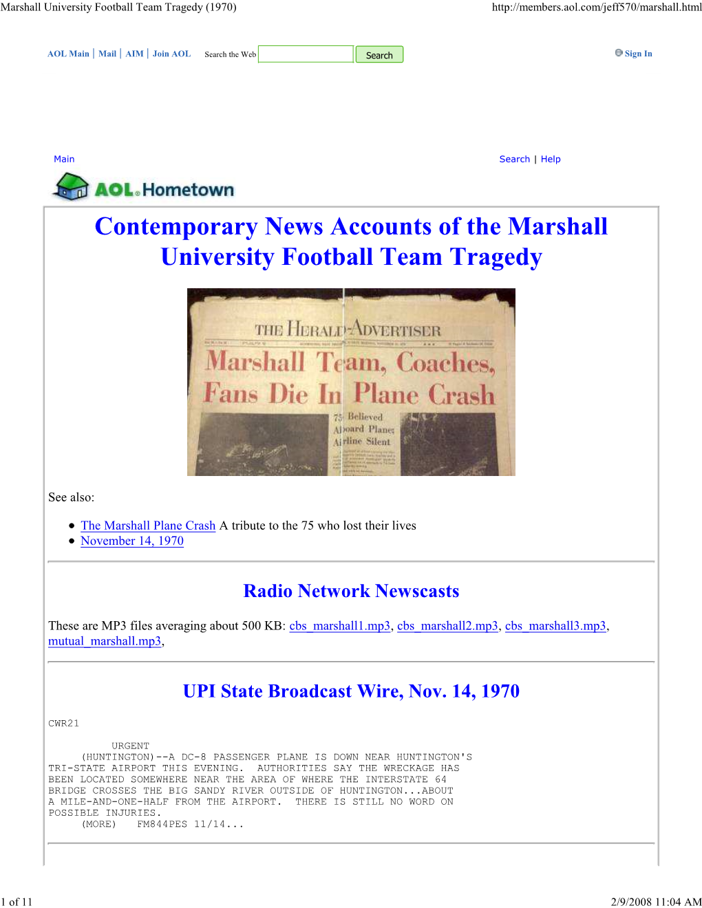 Marshall University Football Team Tragedy (1970)