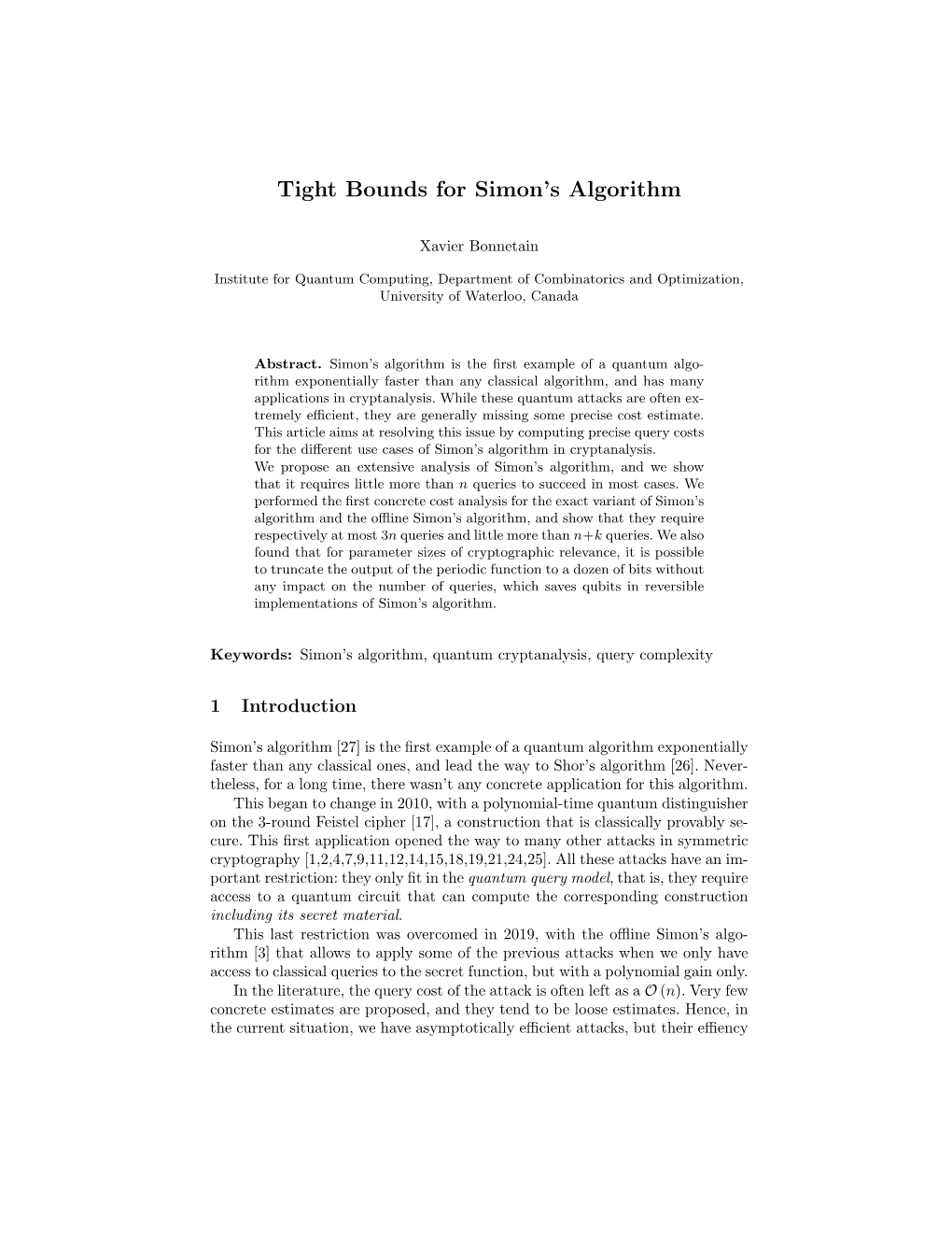 Tight Bounds for Simon's Algorithm