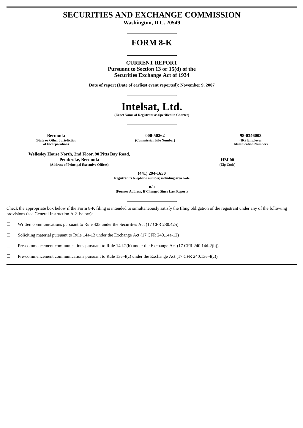 Intelsat, Ltd. (Exact Name of Registrant As Specified in Charter)