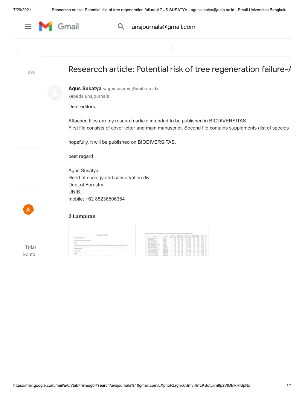 Potential Risk of Tree Regeneration Failure-AGUS SUSATYA - Agussusatya@Unib.Ac.Id - Email Universitas Bengkulu