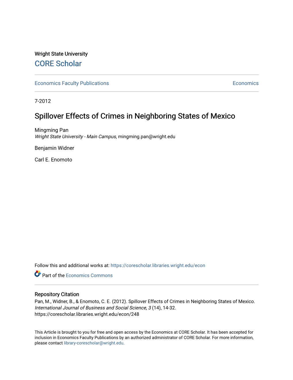 Spillover Effects of Crimes in Neighboring States of Mexico