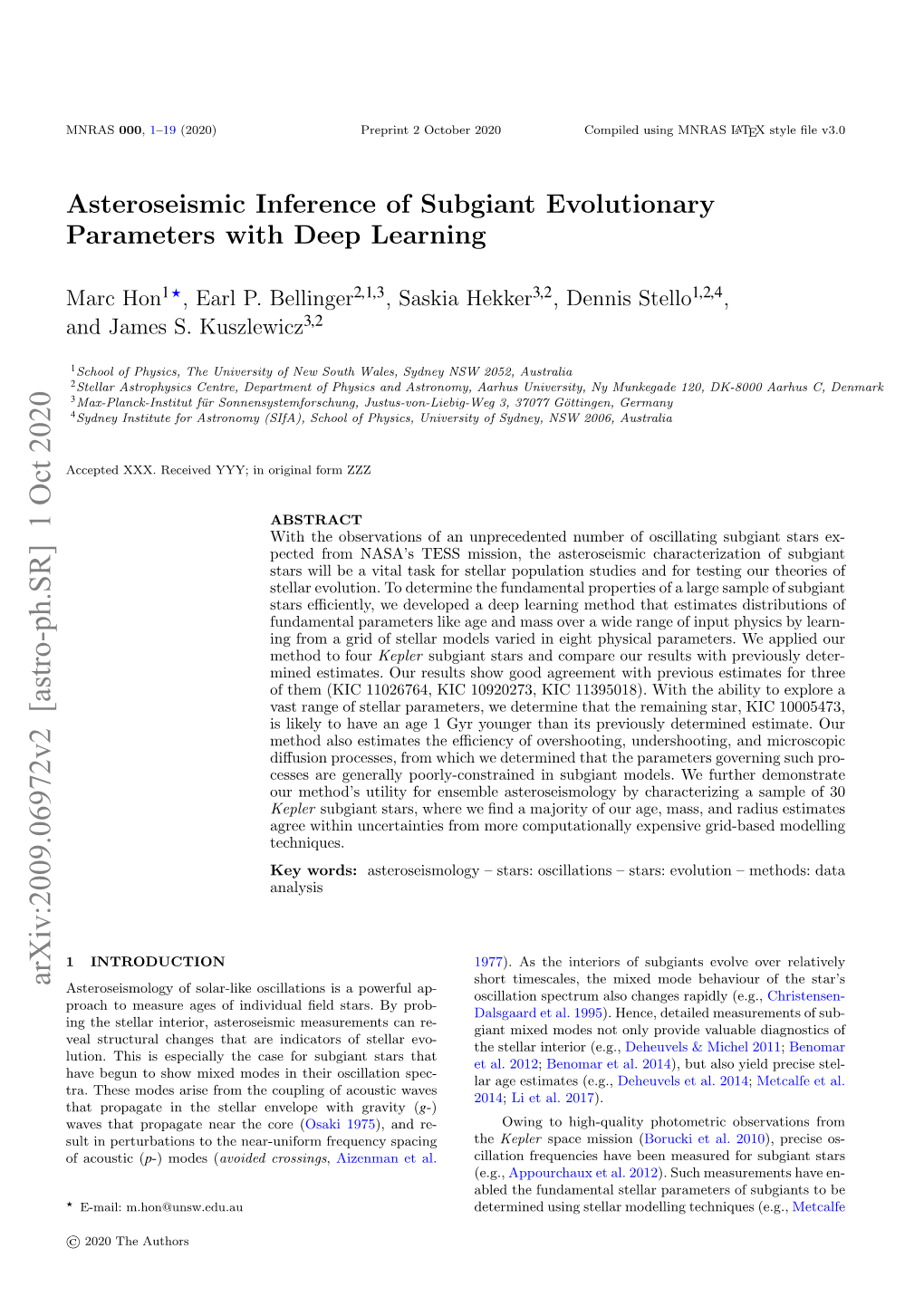 Arxiv:2009.06972V2 [Astro-Ph.SR] 1 Oct 2020