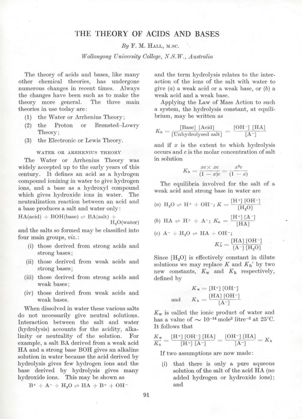 The Theory of Acids and Bases