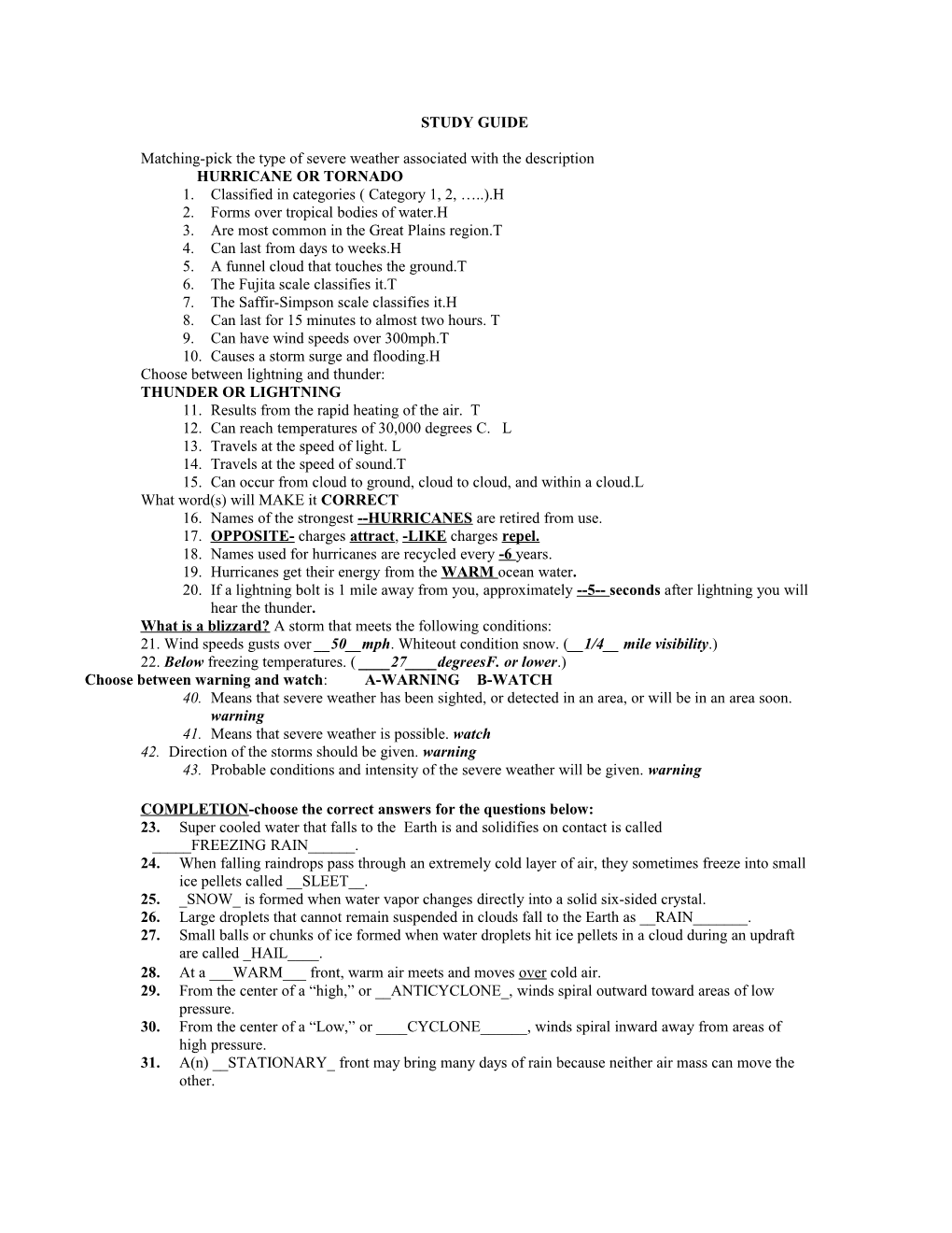 Rosler Severe Weather Quiz