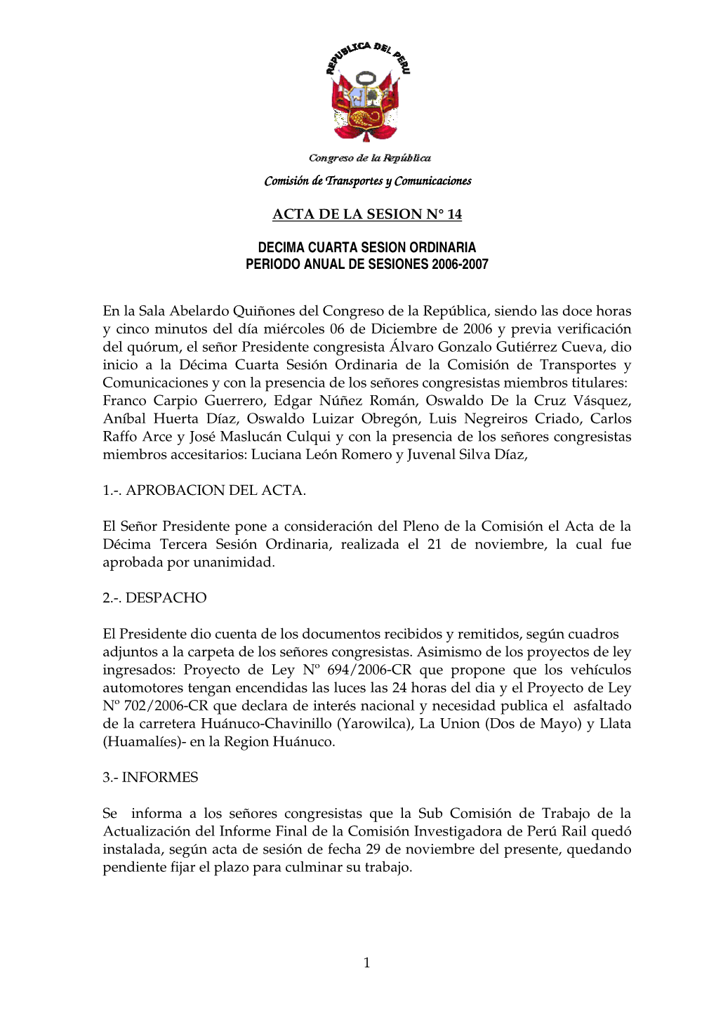 Comisión De Transportes Y Comunicaciones Comisión De