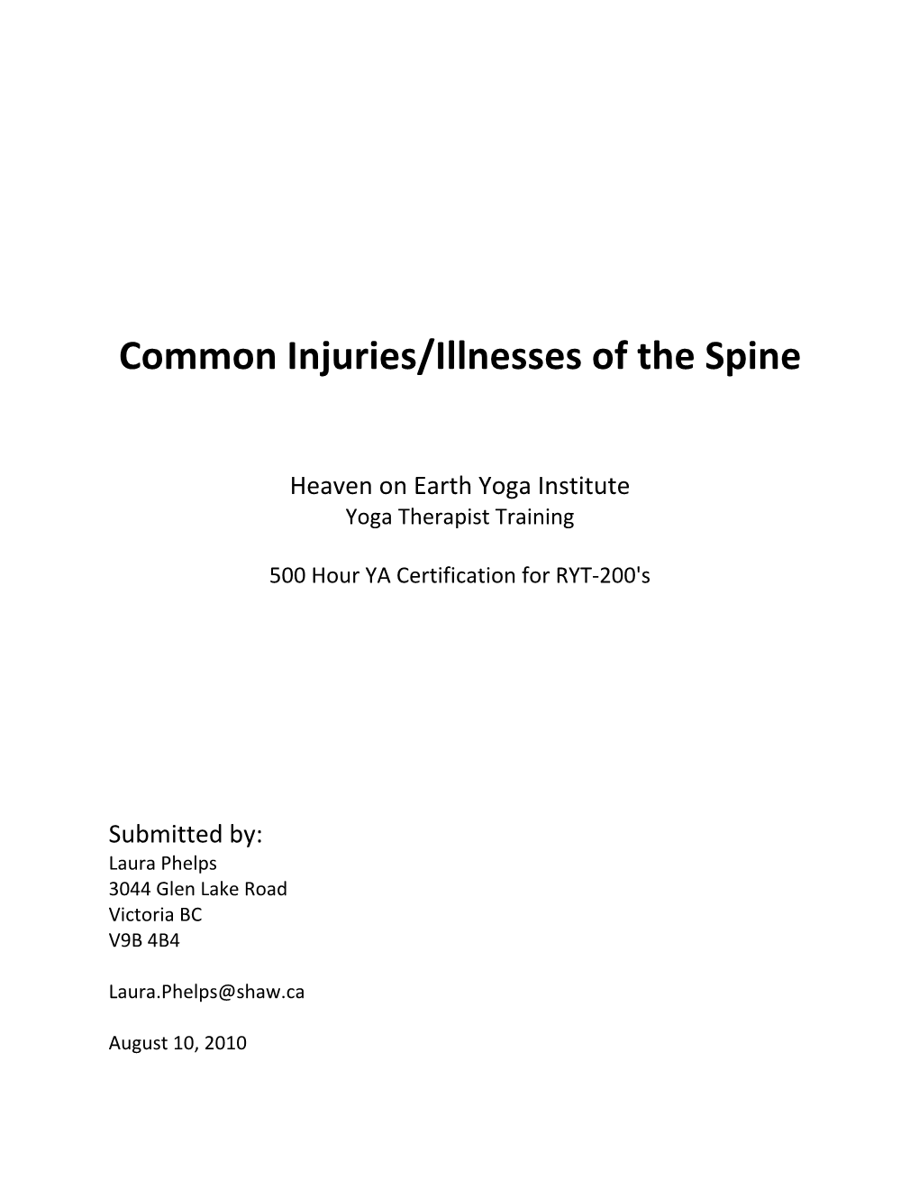 Common Injuries/Illnesses of the Spine