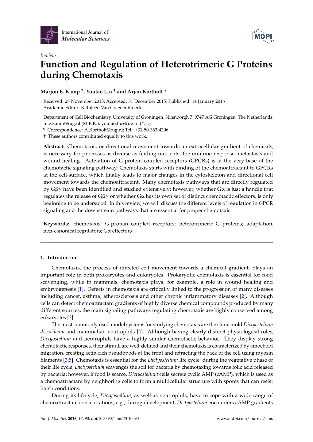 Function and Regulation of Heterotrimeric G Proteins During Chemotaxis