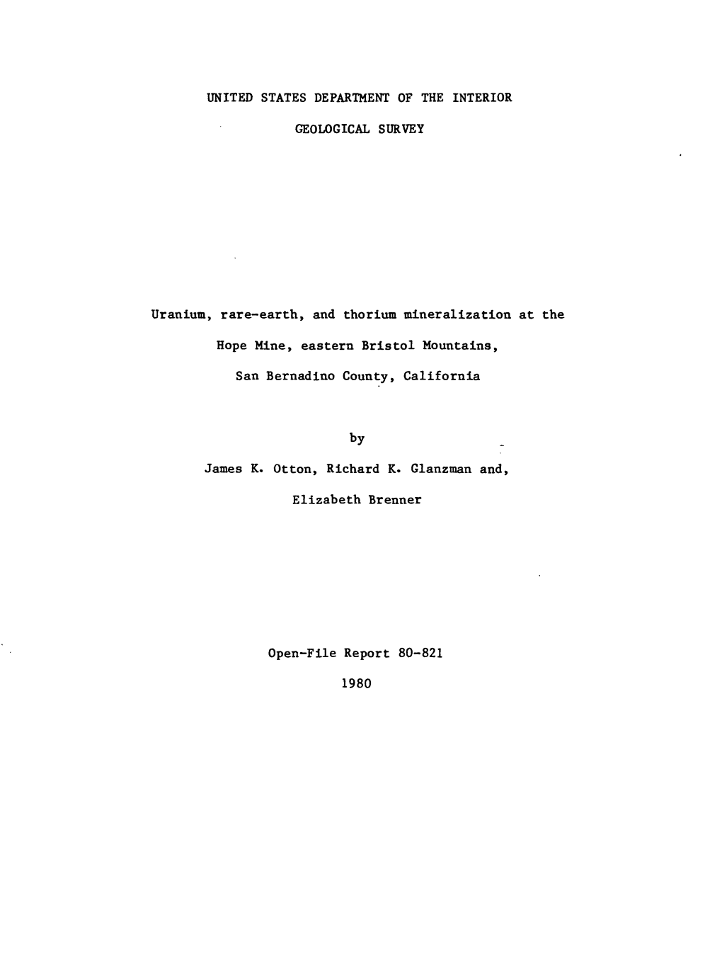 Uranium, Rare-Earth, and Thorium Mineralization at the Hope Mine