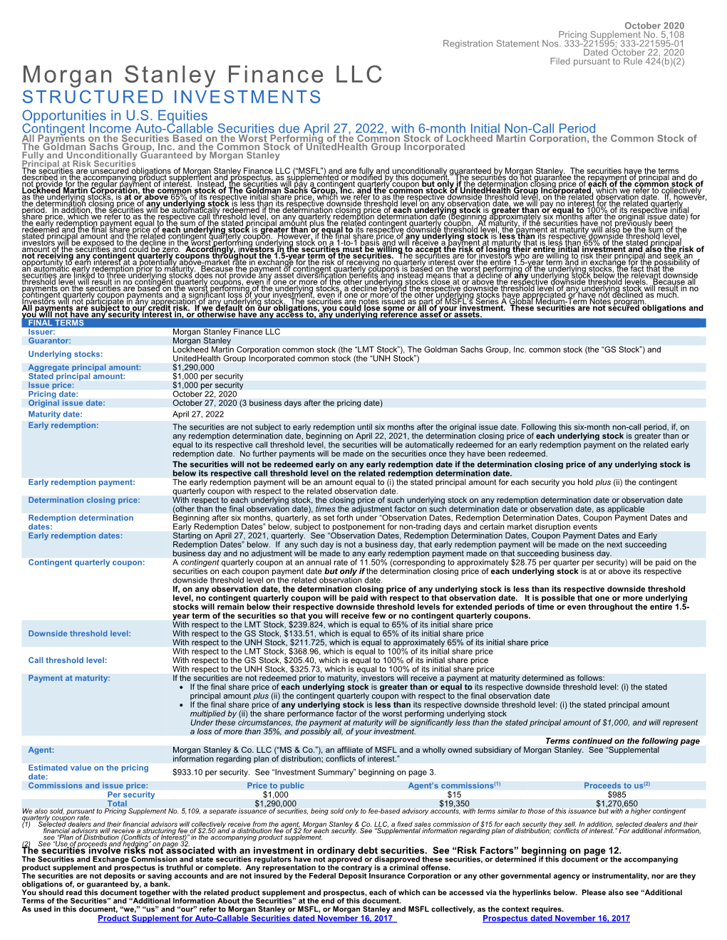 Morgan Stanley Finance LLC STRUCTURED INVESTMENTS Opportunities in U.S