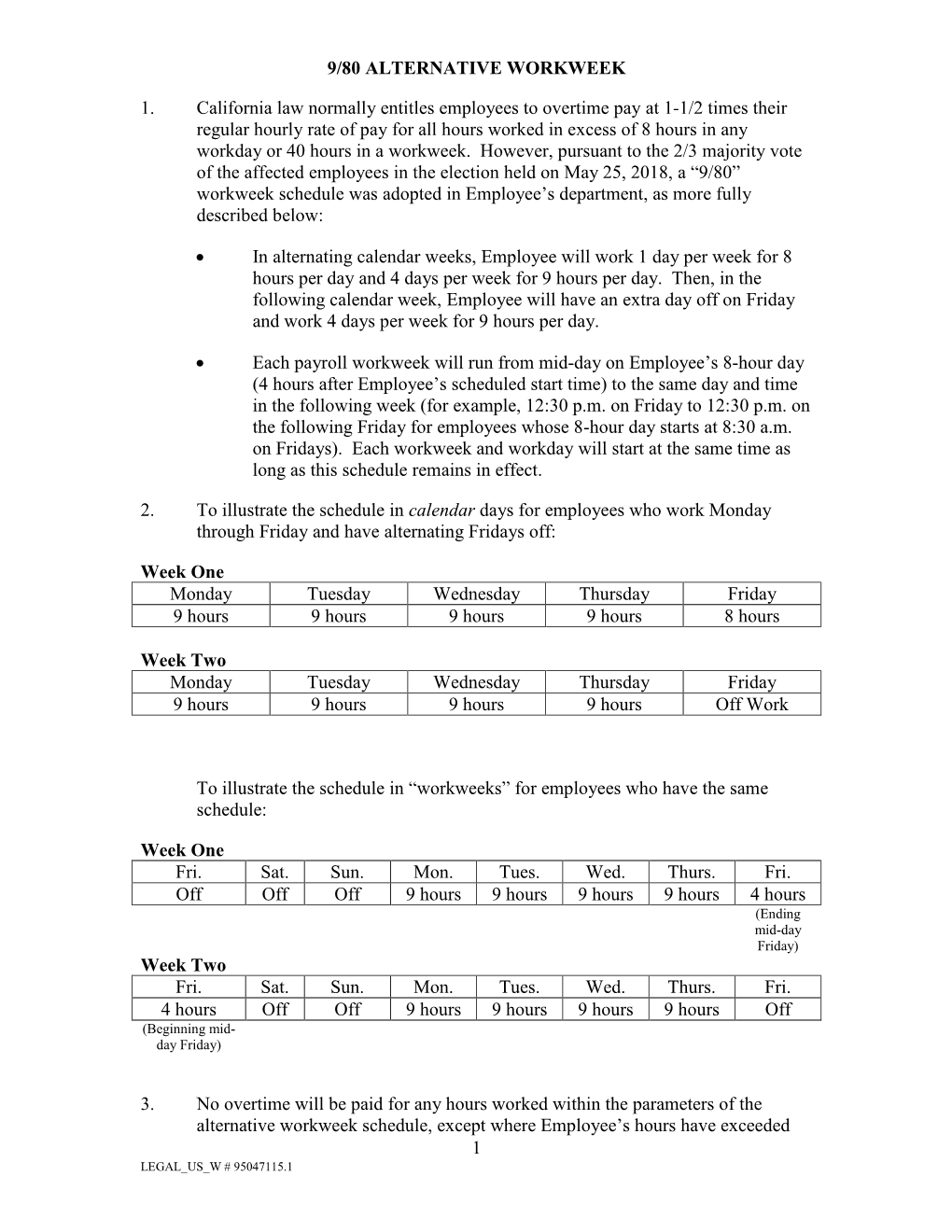 1 9/80 ALTERNATIVE WORKWEEK 1. California Law Normally Entitles