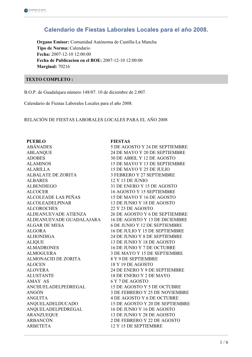 Calendario De Fiestas Laborales Locales Para El Año 2008