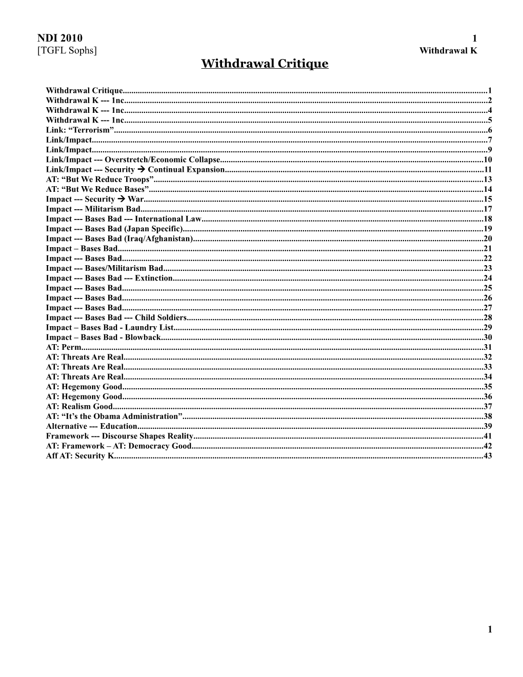 Withdrawal Critique