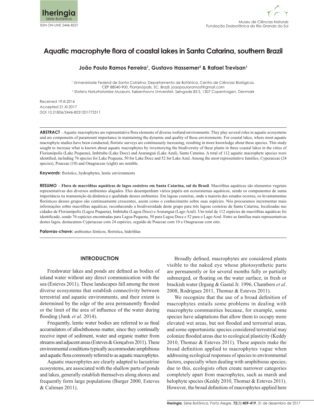 Iheringia, Série Botânica, Porto Alegre, 72(3):409-419, 31 De Dezembro De 2017