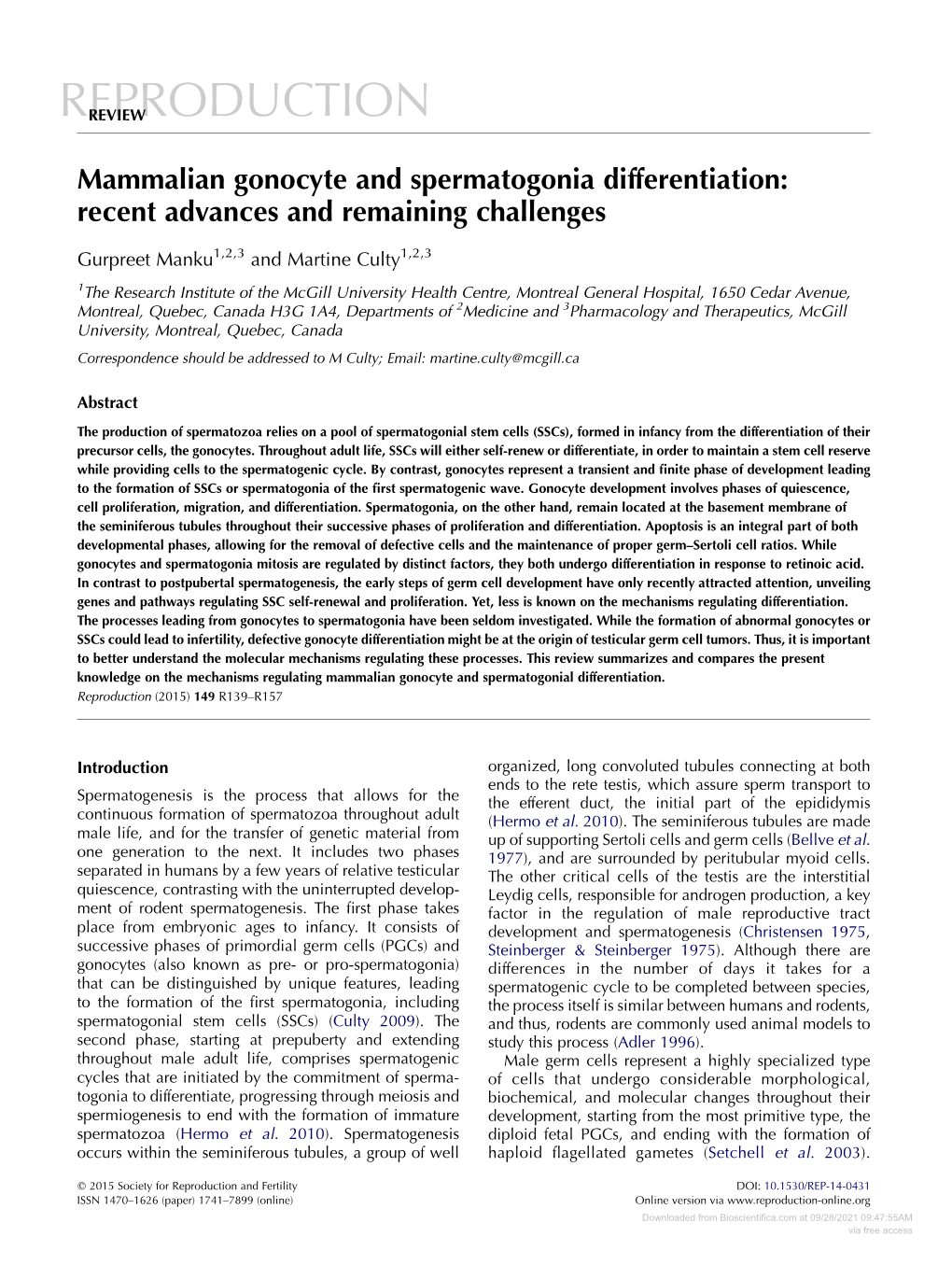 Mammalian Gonocyte and Spermatogonia Differentiation: Recent Advances and Remaining Challenges