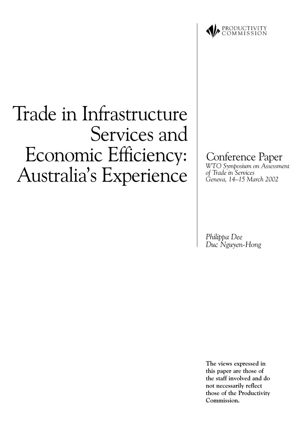 Trade in Infrastructure Services and Economic Efficiency: Australia's