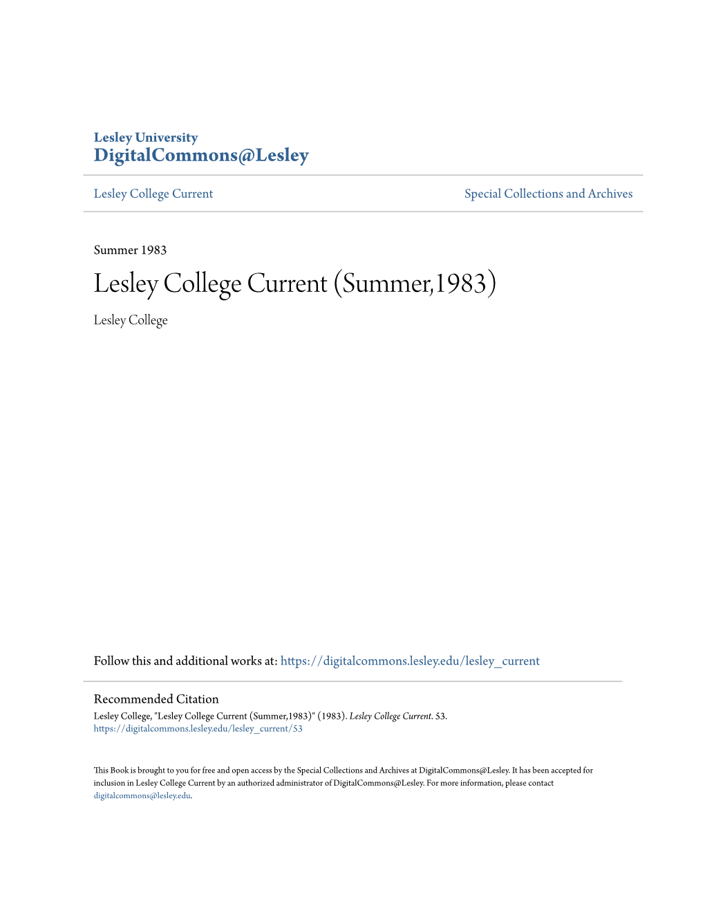 Lesley College Current Special Collections and Archives