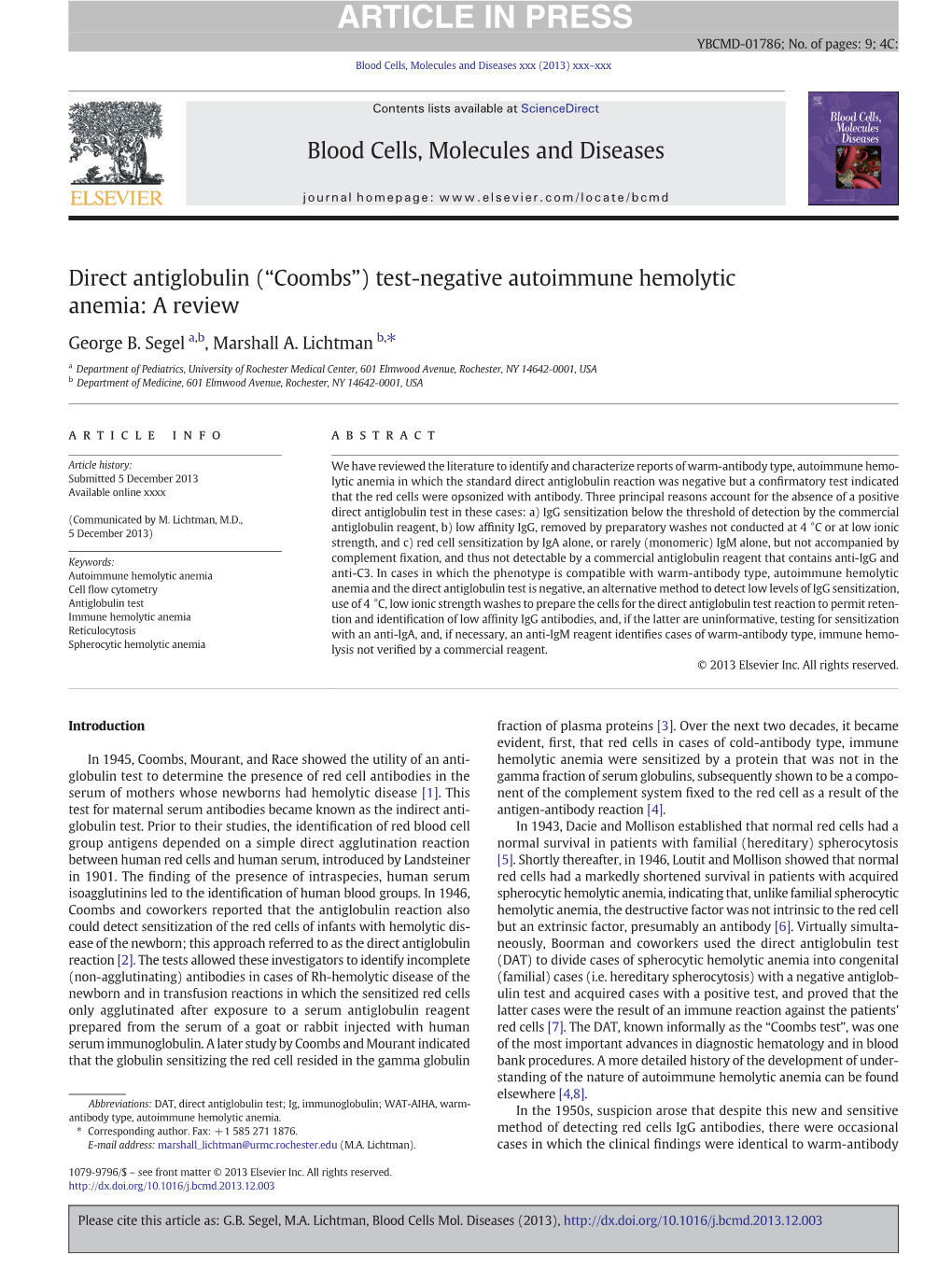 Direct Antiglobulin (“Coombs”) Test-Negative Autoimmune Hemolytic Anemia: a Review