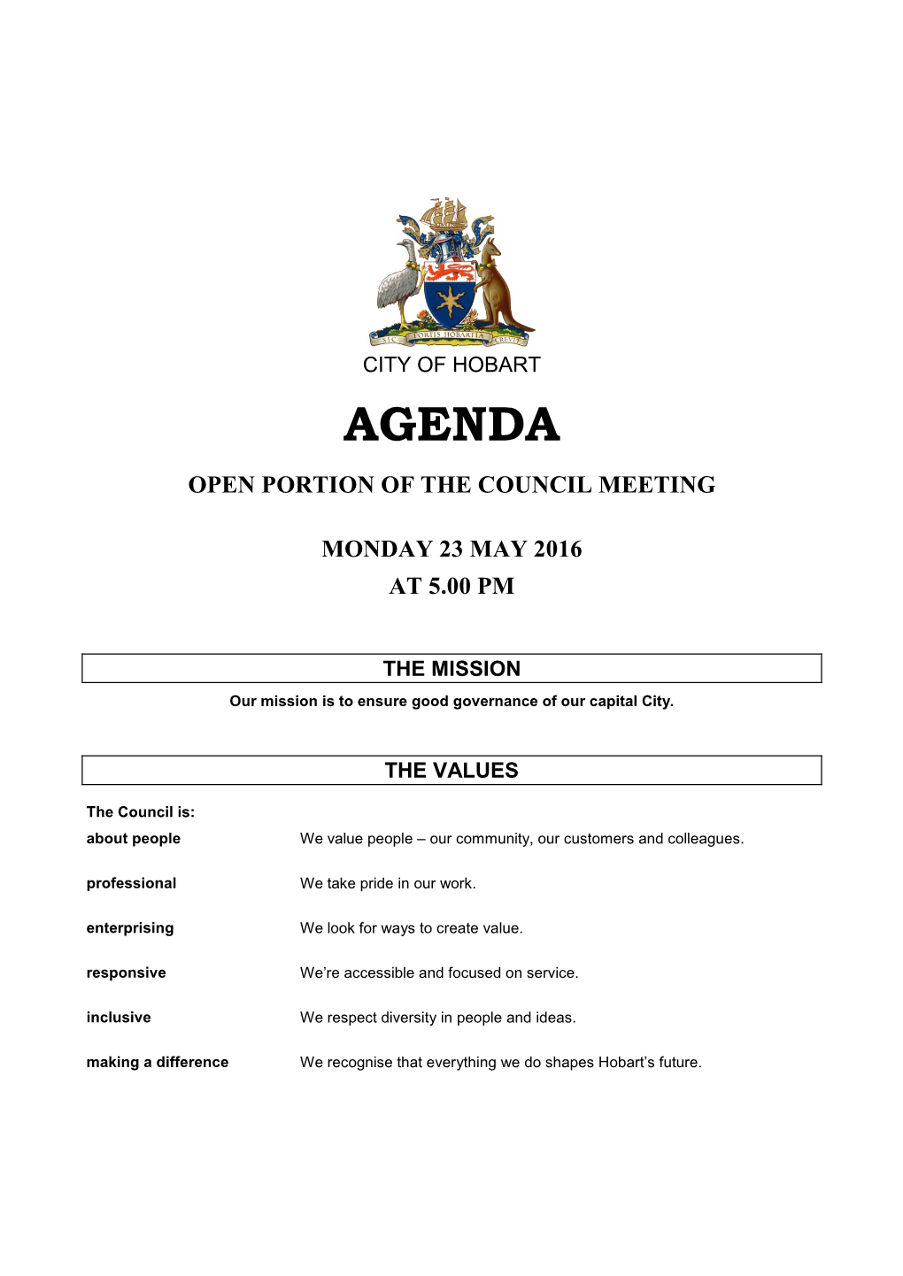 Open Council Agenda