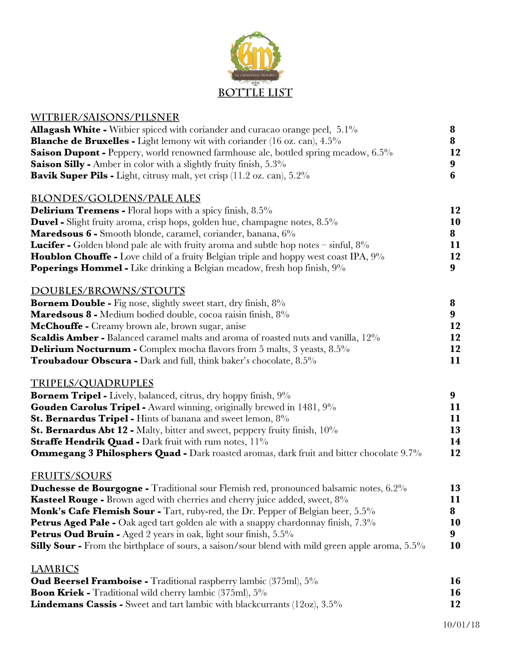 Gms Beer Menu 100118