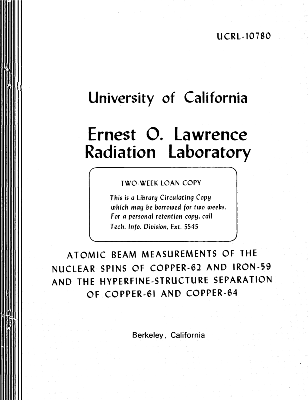 Ernest 0. Radiation Lawrence Laboratory