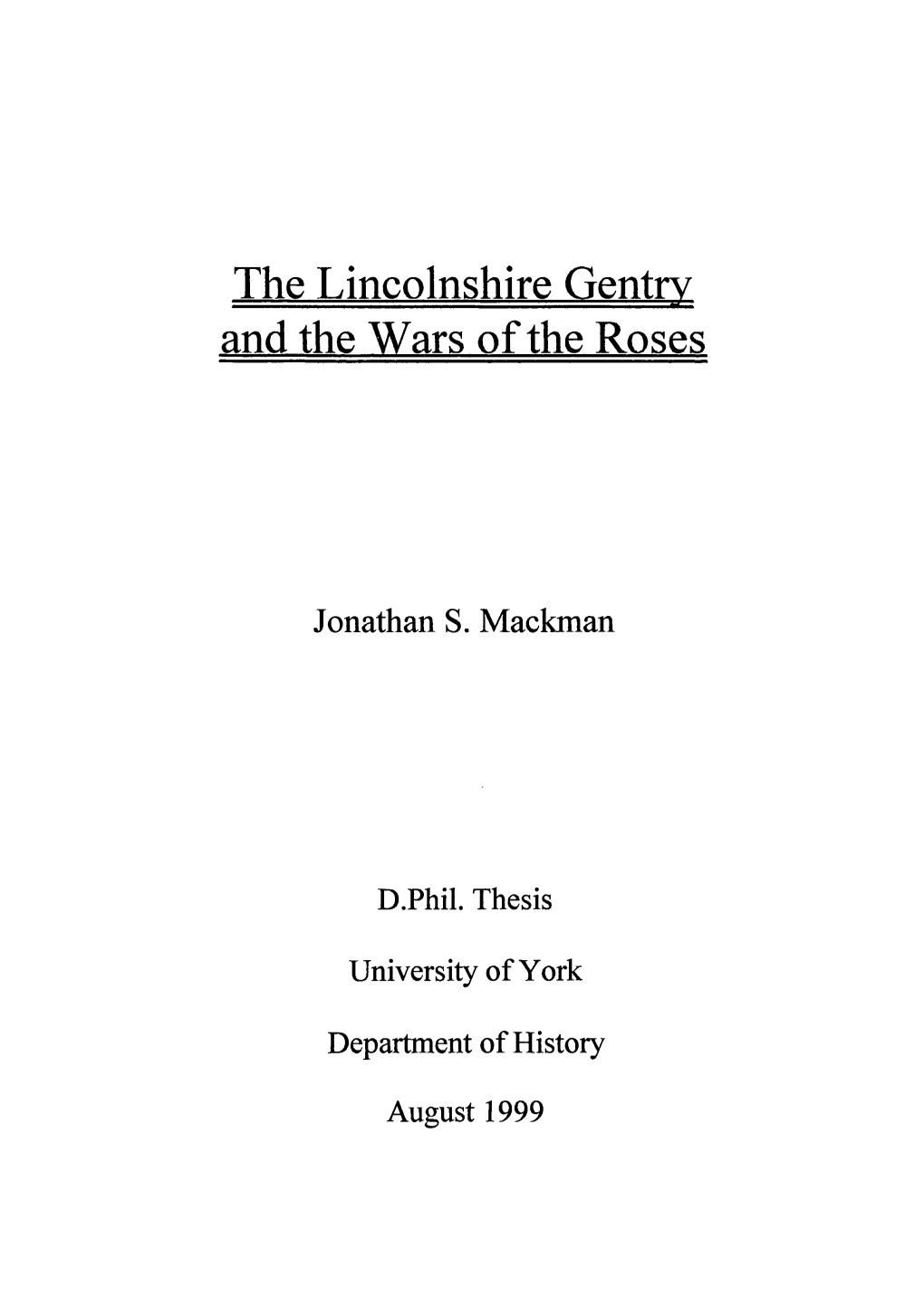 The Lincolnshire Gentry and the Wars of the Roses