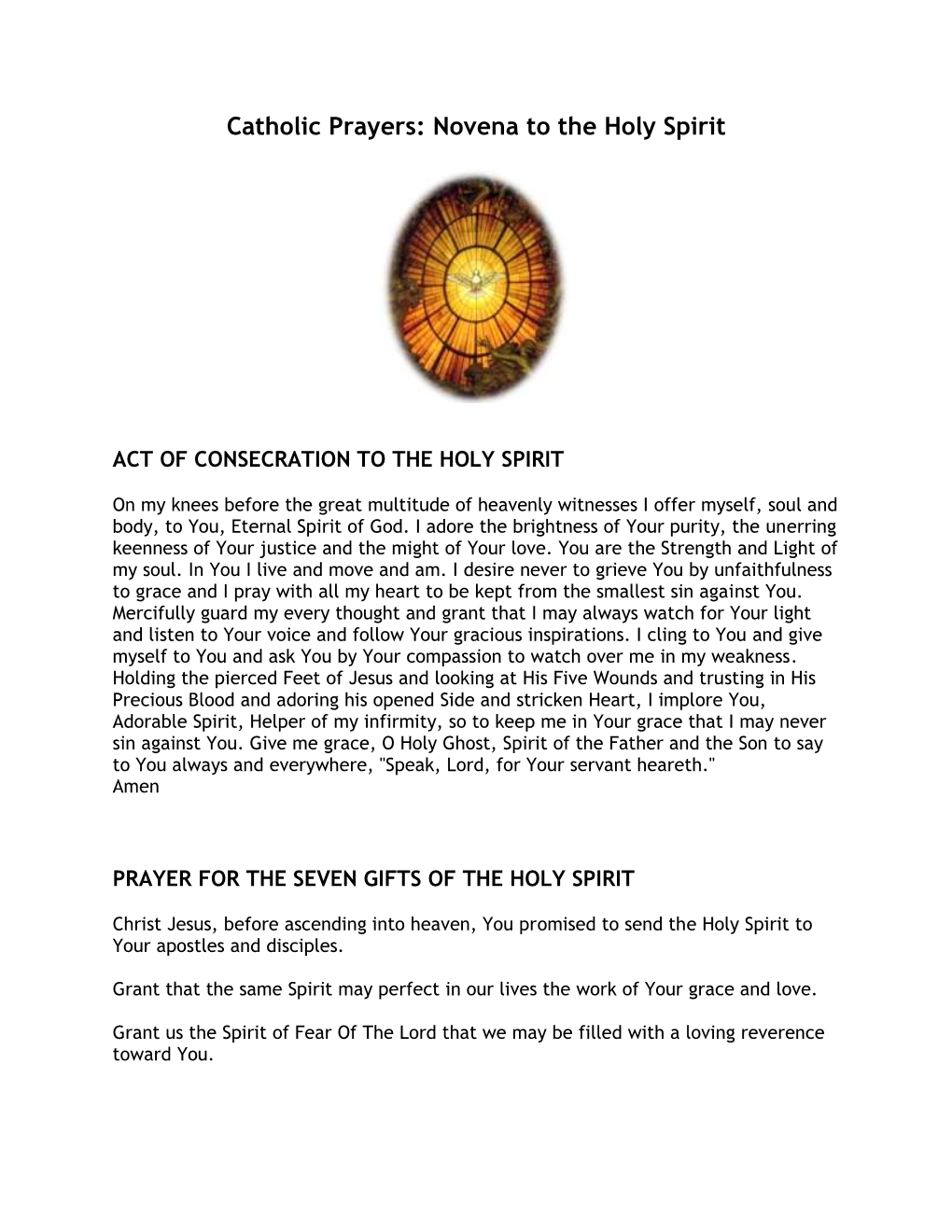 Catholic Prayers: Novena to the Holy Spirit
