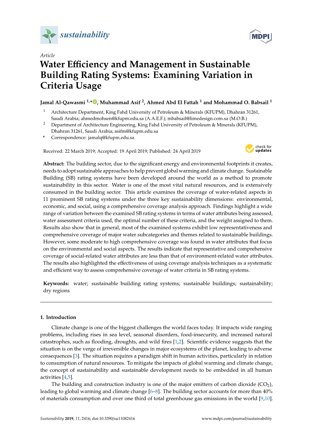 Water Efficiency and Management in Sustainable Building Rating Systems
