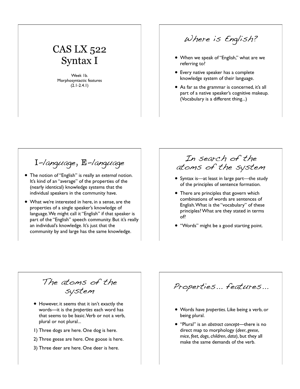 Where Is English? CAS LX 522 • When We Speak of “English,” What Are We Syntax I Referring To? Every Native Speaker Has a Complete Week 1B