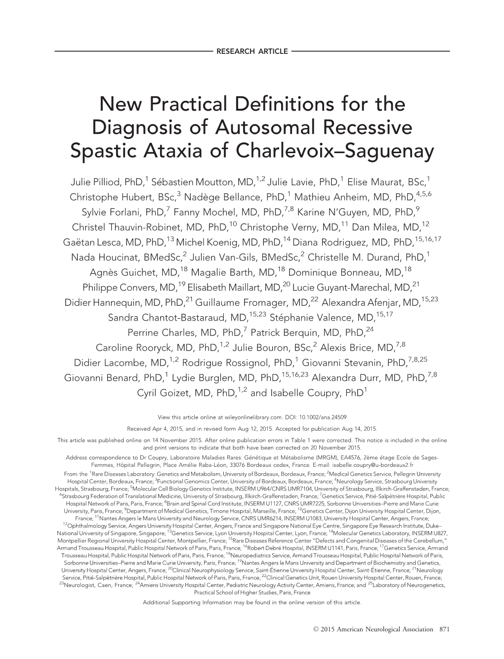 New Practical Definitions for the Diagnosis of Autosomal Recessive Spastic Ataxia of Charlevoix–Saguenay