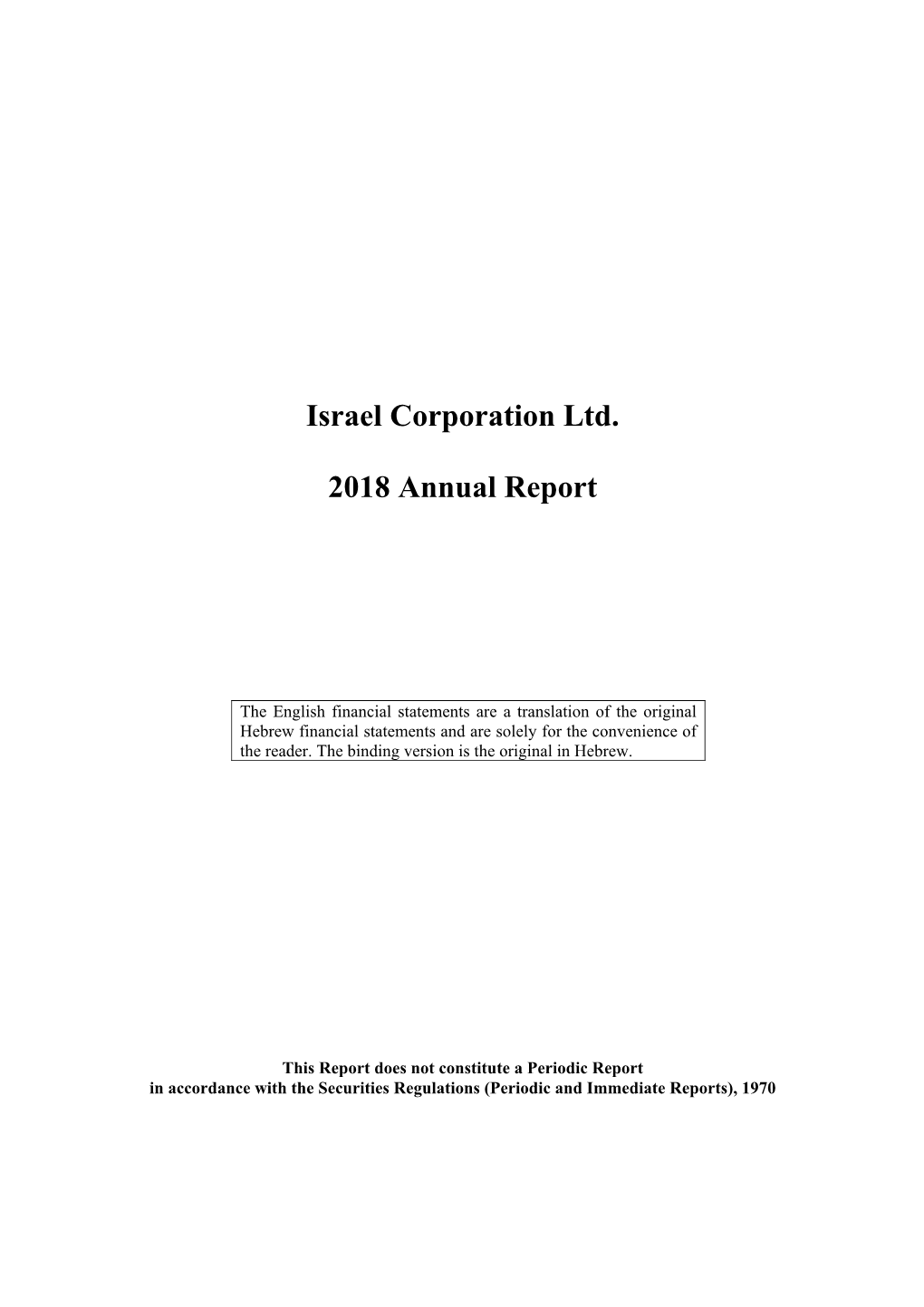 Israel Corporation Ltd. 2018 Annual Report