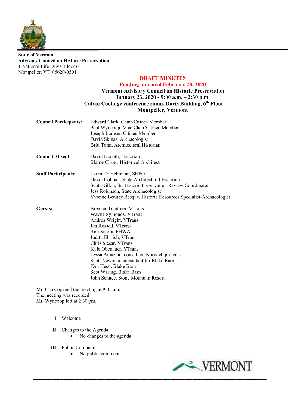 Review / Approve January 23, 2020 Meeting Minutes