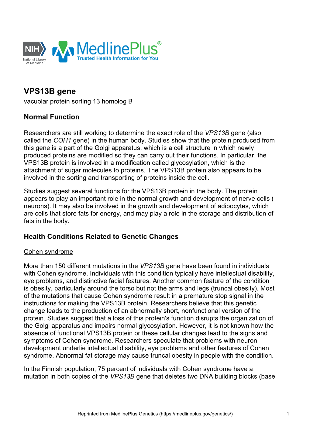 VPS13B Gene Vacuolar Protein Sorting 13 Homolog B