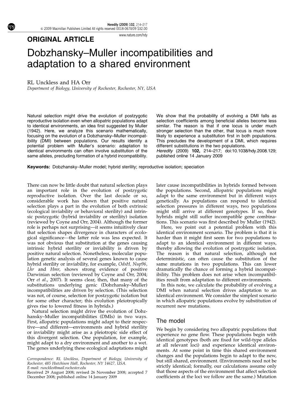 Dobzhansky–Muller Incompatibilities and Adaptation to a Shared Environment