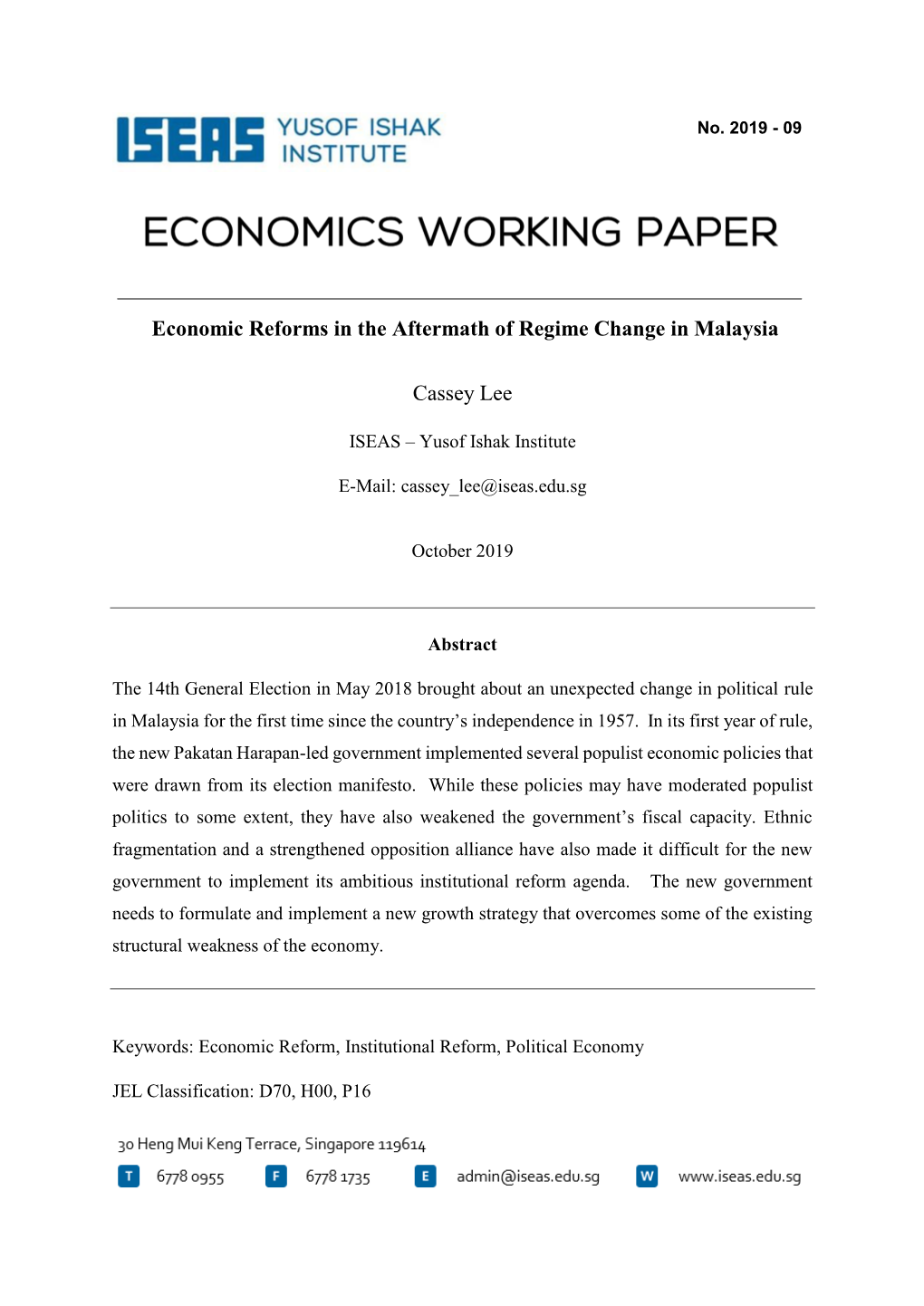 Economic Reforms in the Aftermath of Regime Change in Malaysia