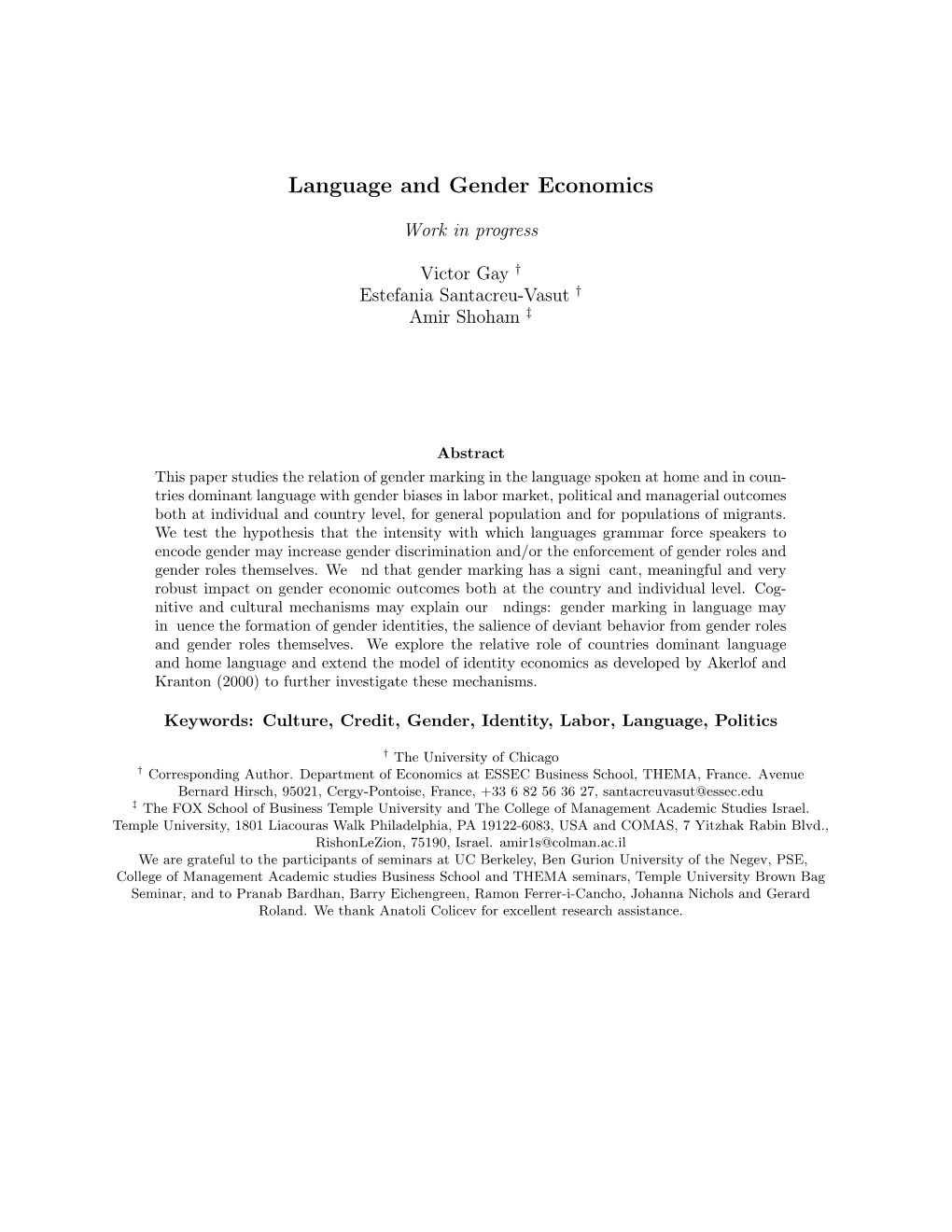 Language and Gender Economics