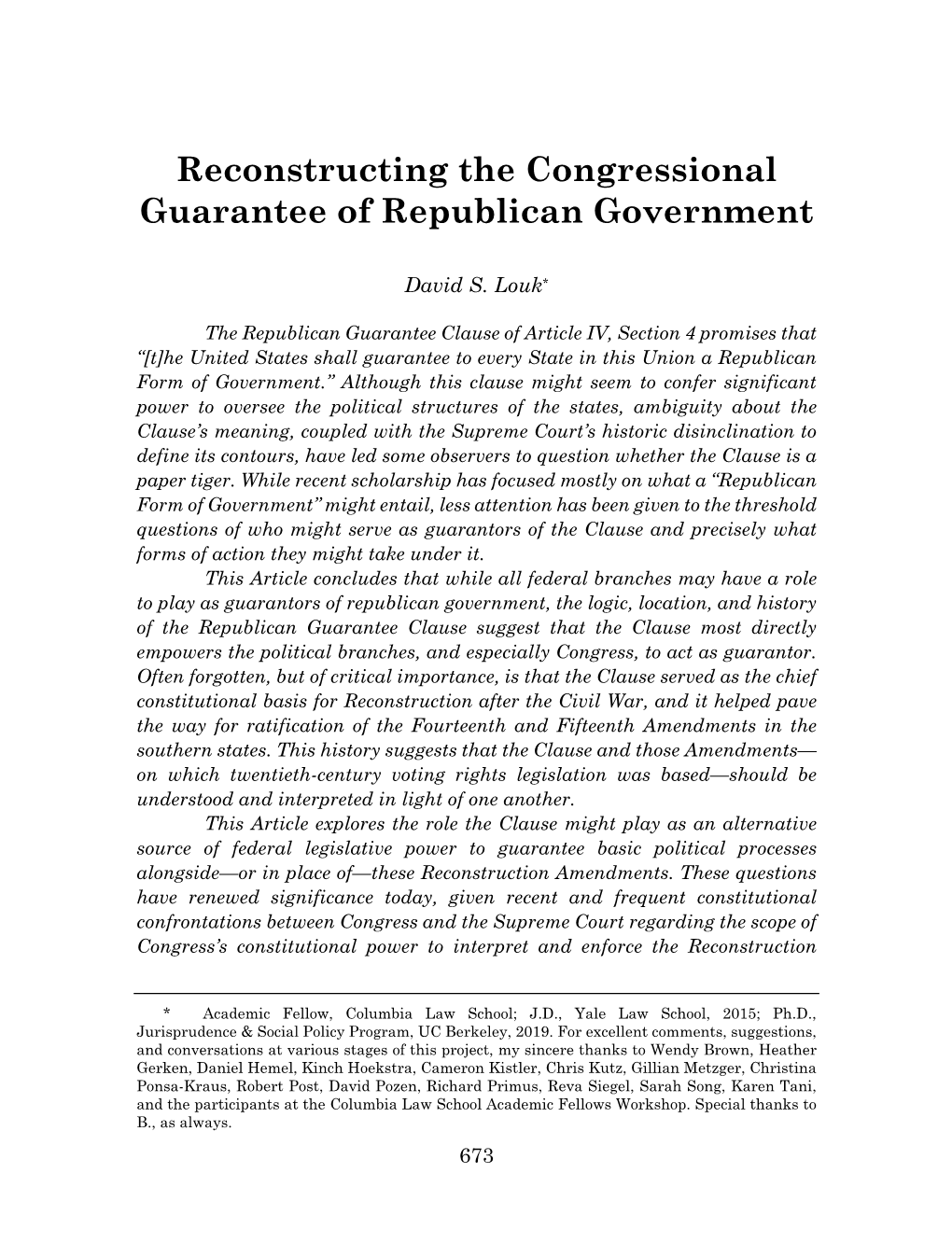 Reconstructing the Congressional Guarantee of Republican Government