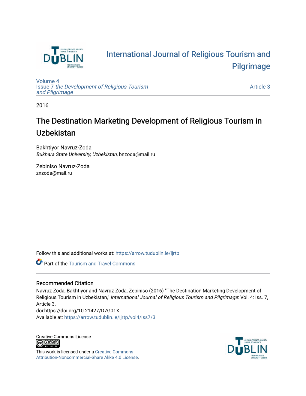 The Destination Marketing Development of Religious Tourism in Uzbekistan