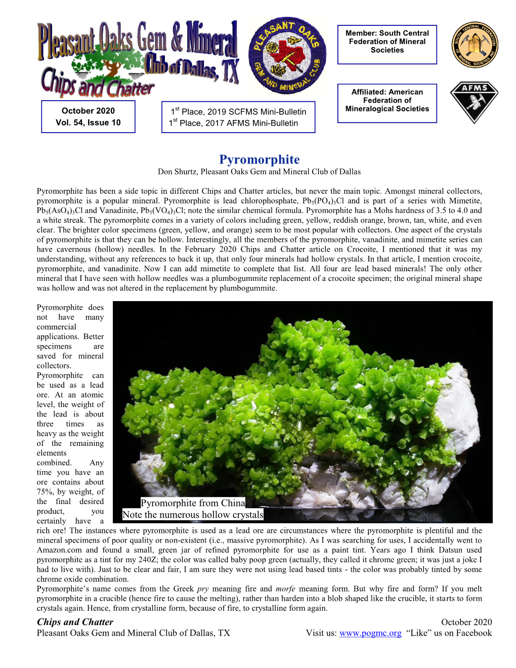 Pyromorphite Don Shurtz, Pleasant Oaks Gem and Mineral Club of Dallas