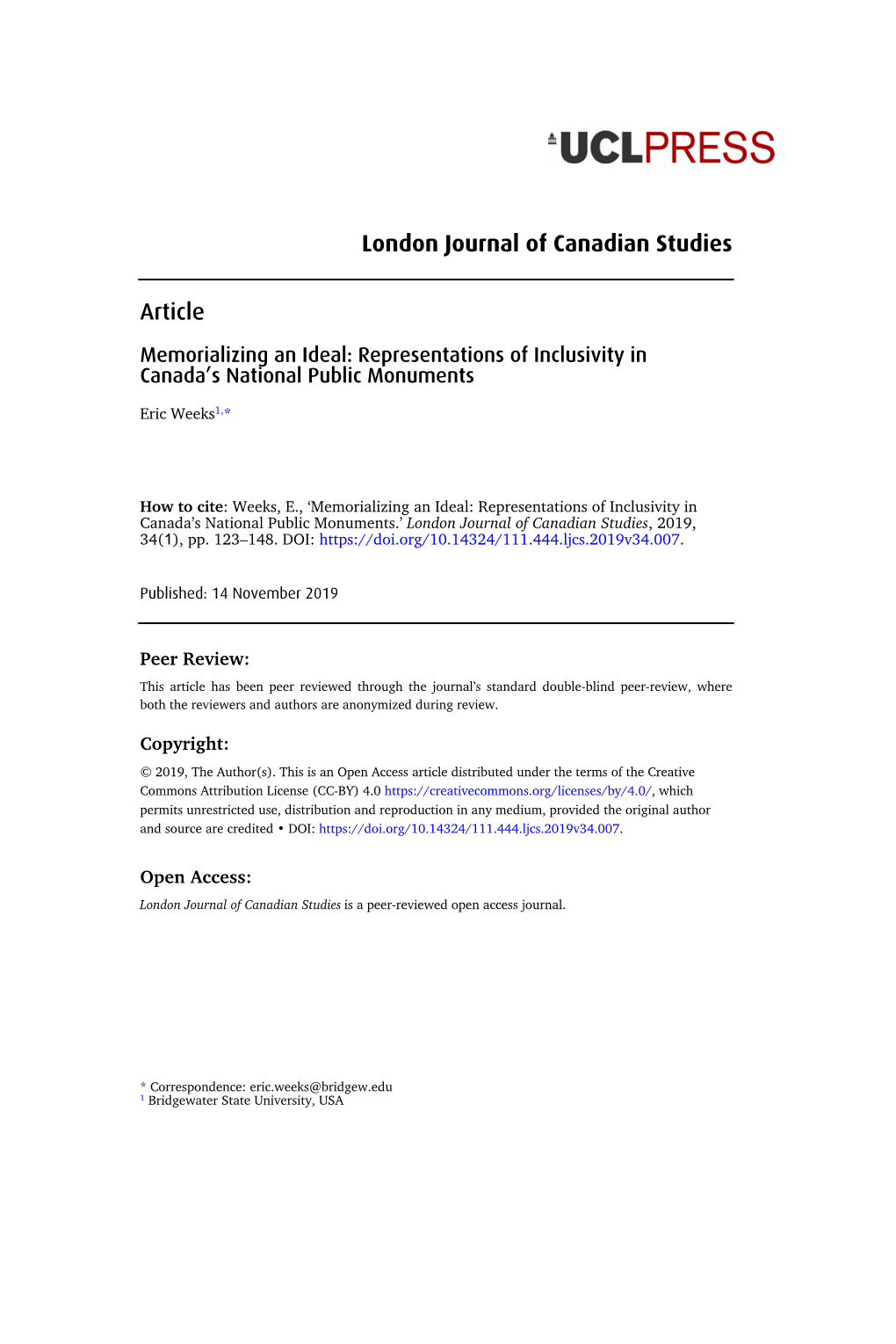 London Journal of Canadian Studies Article