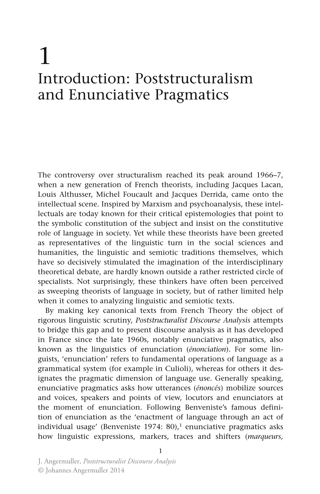 Introduction: Poststructuralism and Enunciative Pragmatics