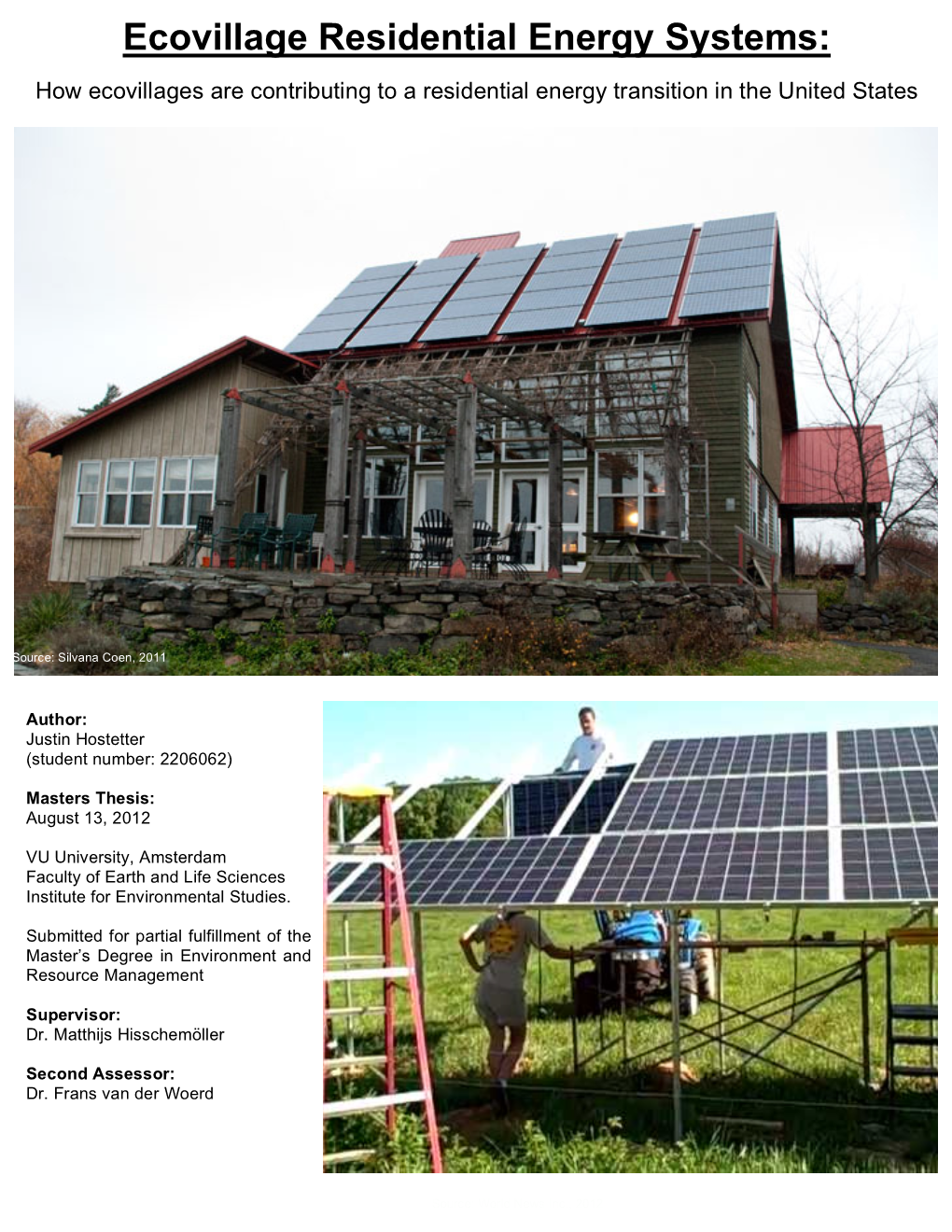 Ecovillage Residential Energy Systems