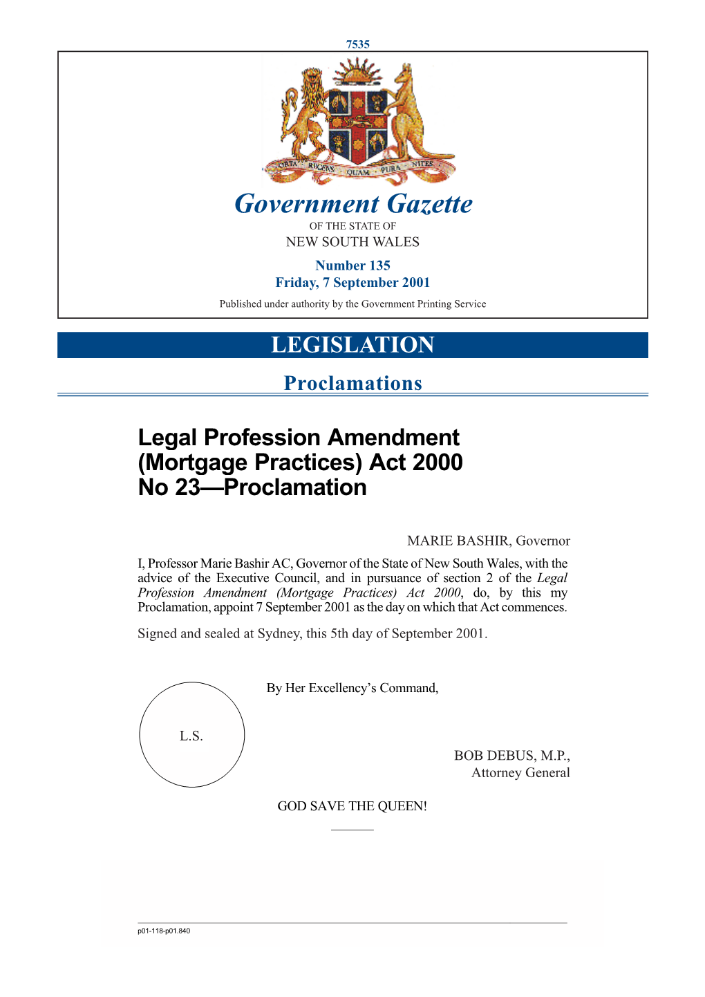 Legal Profession Amendment (Mortgage Practices) Regulation 2001