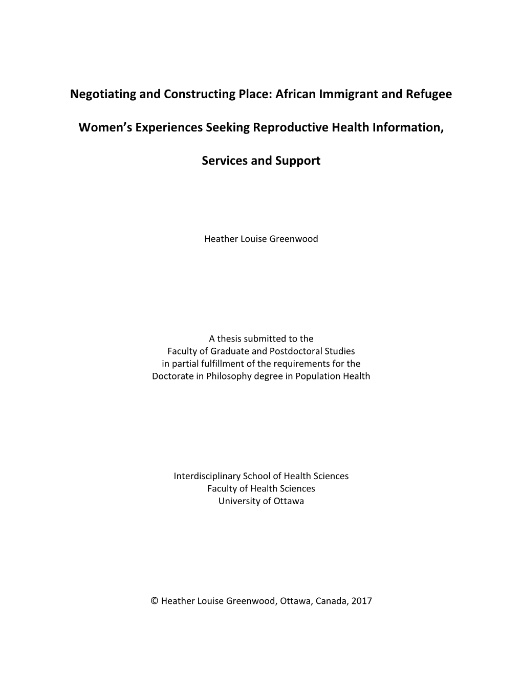 African Immigrant and Refugee Women's Experiences Seeking Reproductive Health Information, Services and Support